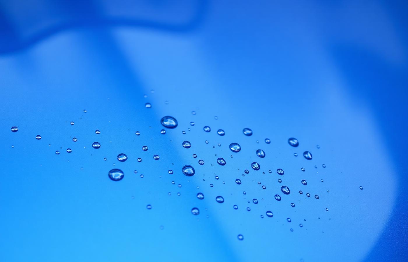 Tight water beading on a freshly ceramic coated blue car hood